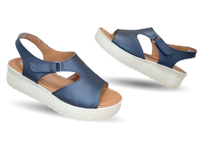 Sandalia Casual de piel con plataforma baja Hannia 130 Negro para mujer