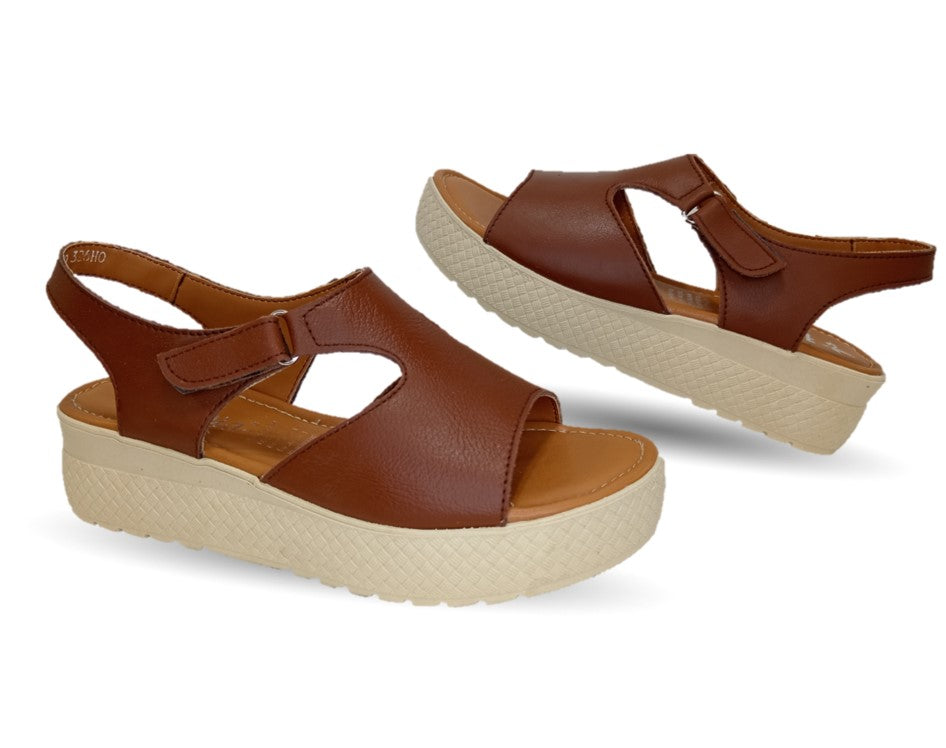 Sandalia Casual de piel con plataforma baja Hannia 130 Tan para mujer