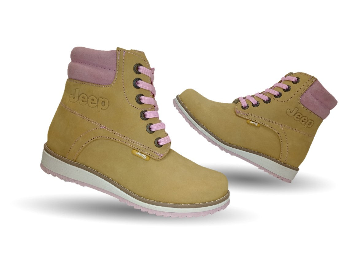 Bota Casual de piel Jeep 9421 Miel/Rosa para mujer