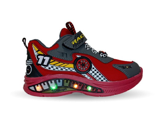 Tenis con luces leds ajuste de agujetas On Kids 133 Color Rojo/Oxford para niño
