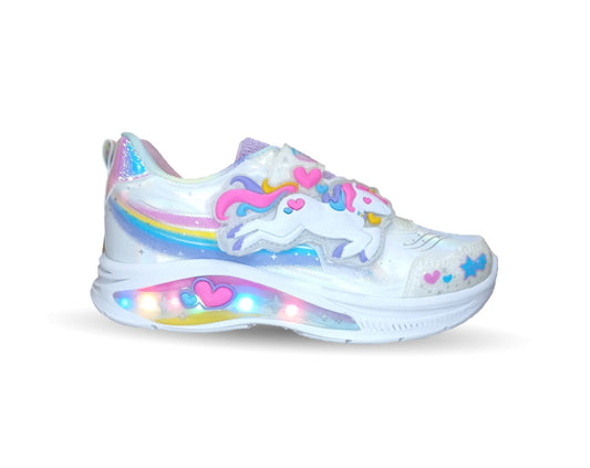 Tenis con luces leds ajuste de agujetas On Kids 136 Blanco/Multicolor para niña