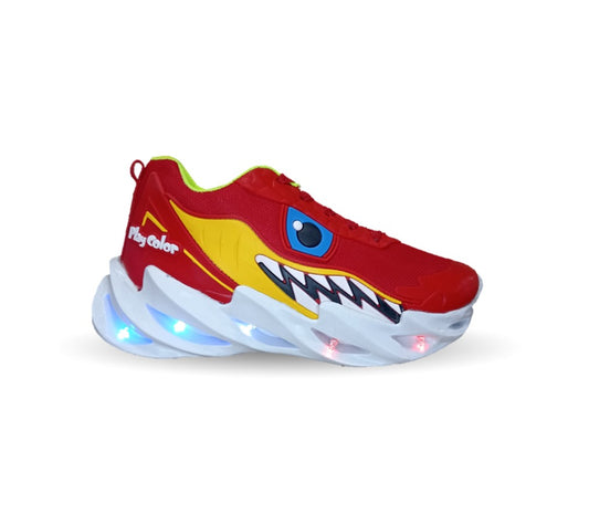 Tenis con luces leds ajuste de agujetas Play Colors 2023 Rojo/Amarillo para niño