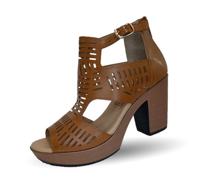 Sandalia Casual de piel de ternera con tacón alto Pullman 6508 Topo para mujer