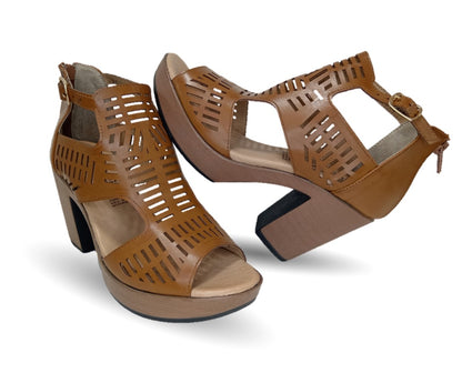 Sandalia Casual de piel de ternera con tacón alto Pullman 6508 Topo para mujer