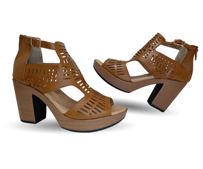 Sandalia Casual de piel de ternera con tacón alto Pullman 6508 Topo para mujer