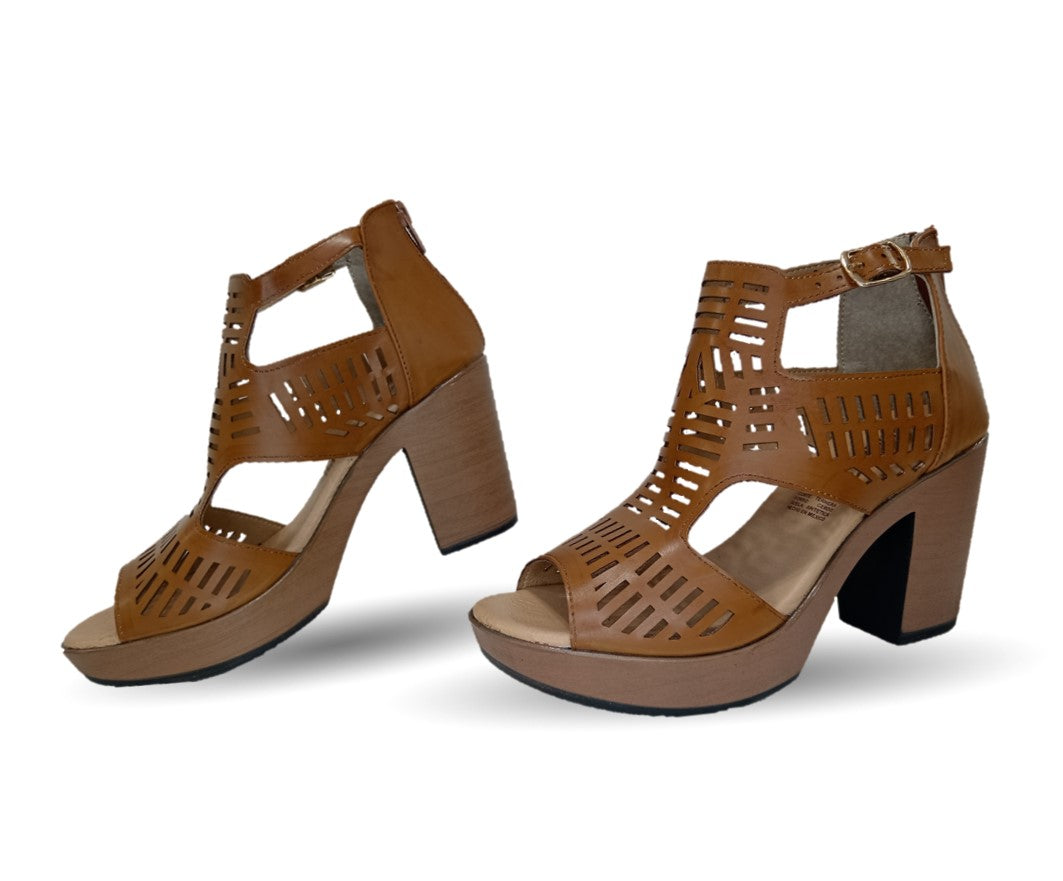 Sandalia Casual de piel de ternera con tacón alto Pullman 6508 Topo para mujer