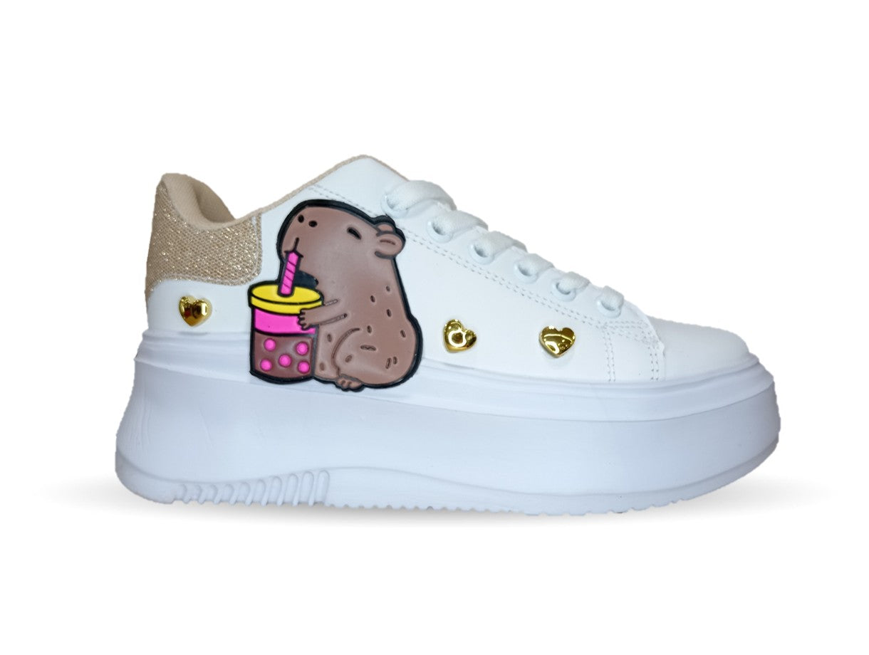 Tenis Urbano con plataforma Shadow 502 Blanco/Oro para niña y mujer