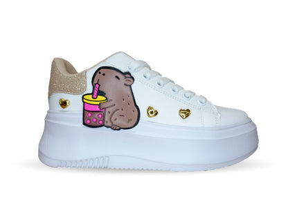 Tenis Urbano con plataforma Shadow 502 Blanco/Oro para niña y mujer