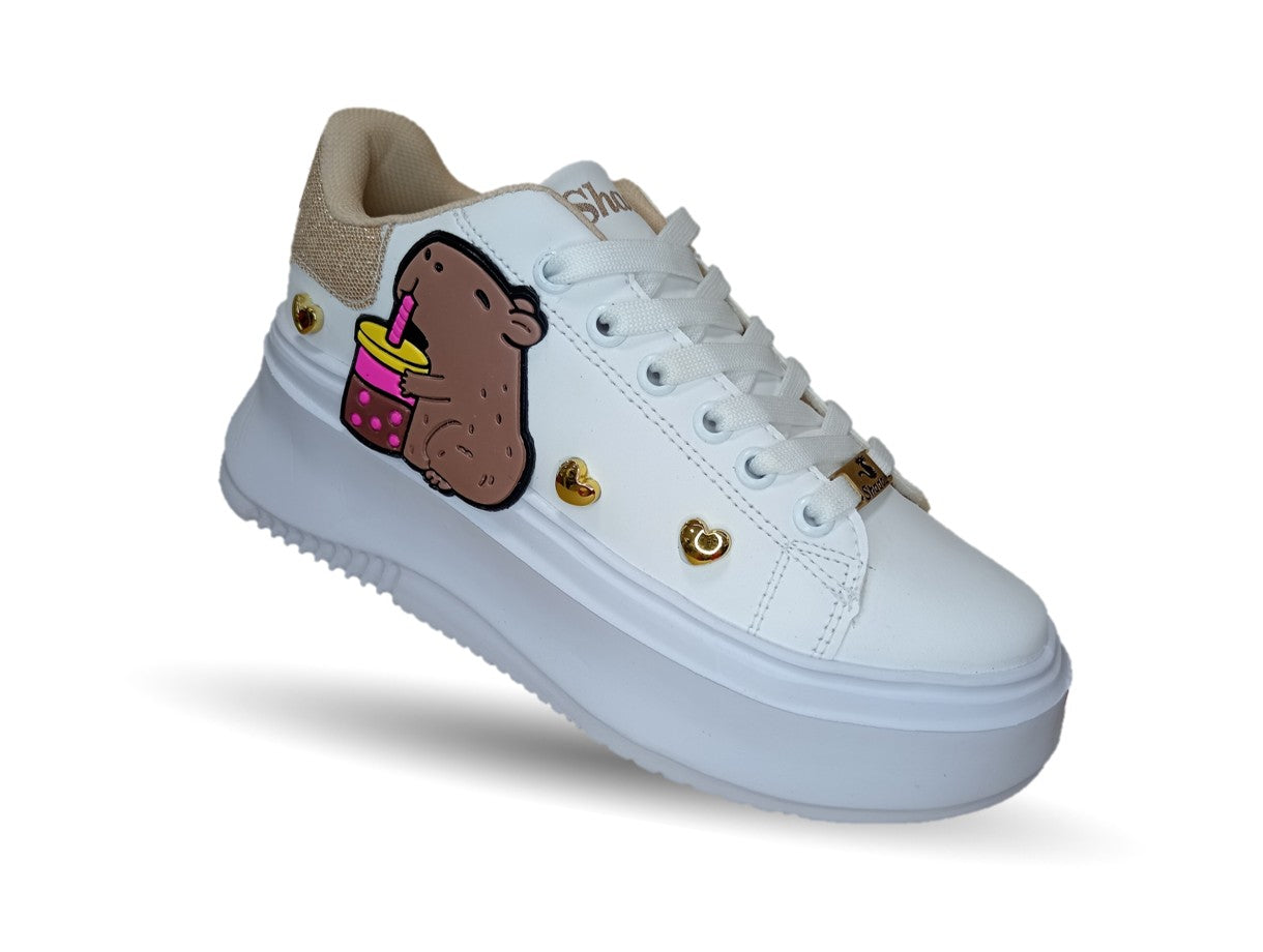 Tenis Urbano con plataforma Shadow 502 Blanco/Oro para niña y mujer