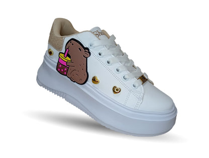 Tenis Urbano con plataforma Shadow 502 Blanco/Oro para niña y mujer