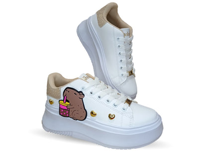 Tenis Urbano con plataforma Shadow 502 Blanco/Oro para niña y mujer