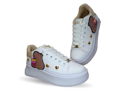 Tenis Urbano con plataforma Shadow 502 Blanco/Oro para niña y mujer