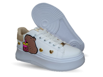 Tenis Urbano con plataforma Shadow 502 Blanco/Oro para niña y mujer