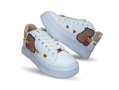 Tenis Urbano con plataforma Shadow 502 Blanco/Oro para niña y mujer