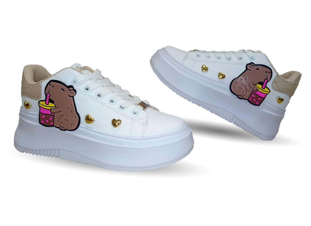 Tenis Urbano con plataforma Shadow 502 Blanco/Oro para niña y mujer