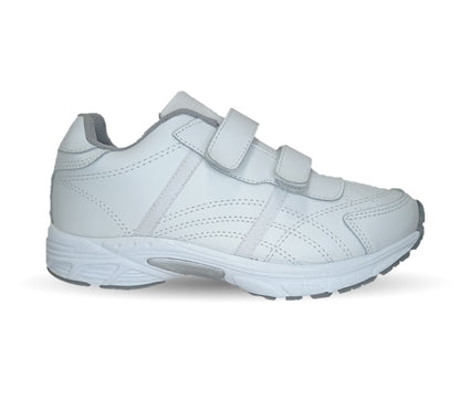 Tenis Deportivo y Escolar de piel con contactel Sport Shoes 1960 Blanco/Blanco Unisex para niño, niña, joven, mujer y hombre
