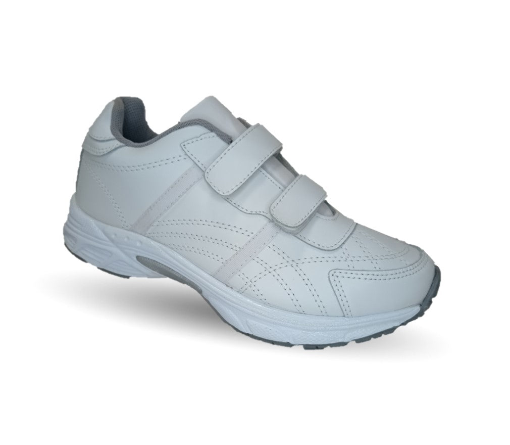 Tenis Deportivo y Escolar de piel con contactel Sport Shoes 1960 Blanco/Blanco Unisex para niño, niña, joven, mujer y hombre