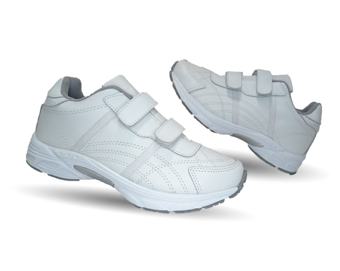 Tenis Deportivo y Escolar de piel con contactel Sport Shoes 1960 Blanco/Blanco Unisex para niño, niña, joven, mujer y hombre