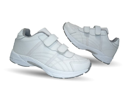 Tenis Deportivo y Escolar de piel con contactel Sport Shoes 1960 Blanco/Blanco Unisex para niño, niña, joven, mujer y hombre