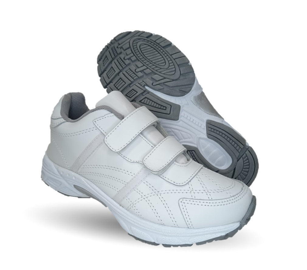 Tenis Deportivo y Escolar de piel con contactel Sport Shoes 1960 Blanco/Blanco Unisex para niño, niña, joven, mujer y hombre