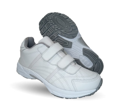 Tenis Deportivo y Escolar de piel con contactel Sport Shoes 1960 Blanco/Blanco Unisex para niño, niña, joven, mujer y hombre