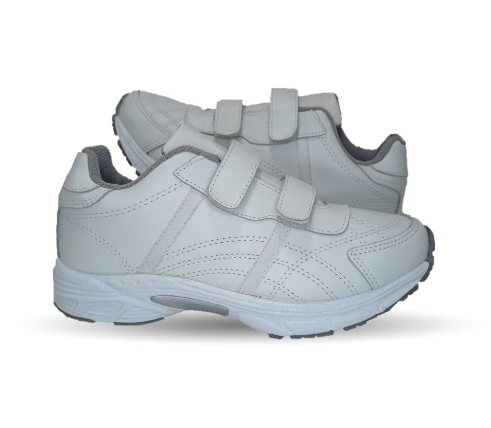 Tenis Deportivo y Escolar de piel con contactel Sport Shoes 1960 Blanco/Blanco Unisex para niño, niña, joven, mujer y hombre