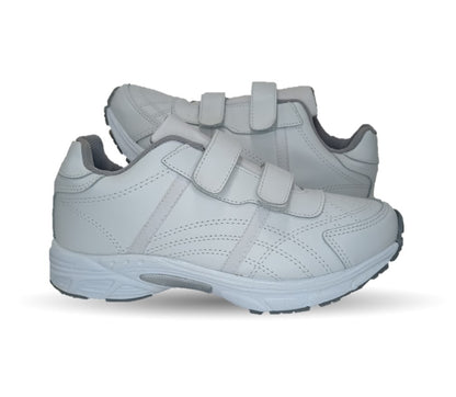 Tenis Deportivo y Escolar de piel con contactel Sport Shoes 1960 Blanco/Blanco Unisex para niño, niña, joven, mujer y hombre