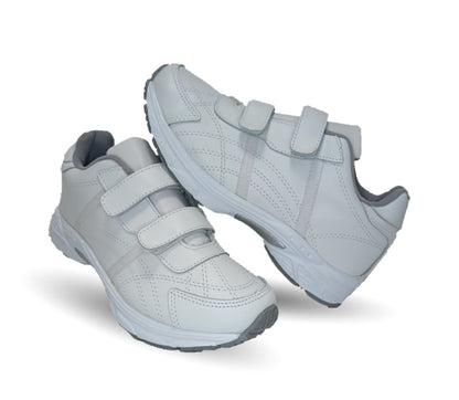 Tenis Deportivo y Escolar de piel con contactel Sport Shoes 1960 Blanco/Blanco Unisex para niño, niña, joven, mujer y hombre