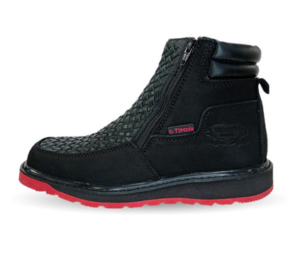 Bota de piel con doble cierre Tepozán 951 Negro/Rojo para hombre