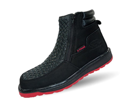 Bota de piel con doble cierre Tepozán 951 Negro/Rojo para hombre