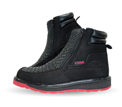 Bota de piel con doble cierre Tepozán 951 Negro/Rojo para hombre