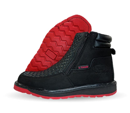 Bota de piel con doble cierre Tepozán 951 Negro/Rojo para hombre
