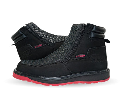 Bota de piel con doble cierre Tepozán 951 Negro/Rojo para hombre