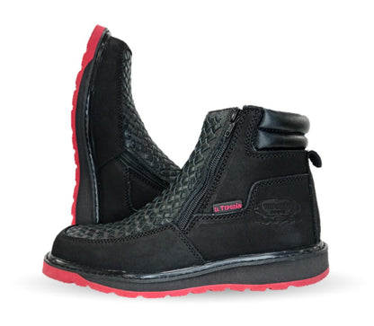 Bota de piel con doble cierre Tepozán 951 Negro/Rojo para hombre