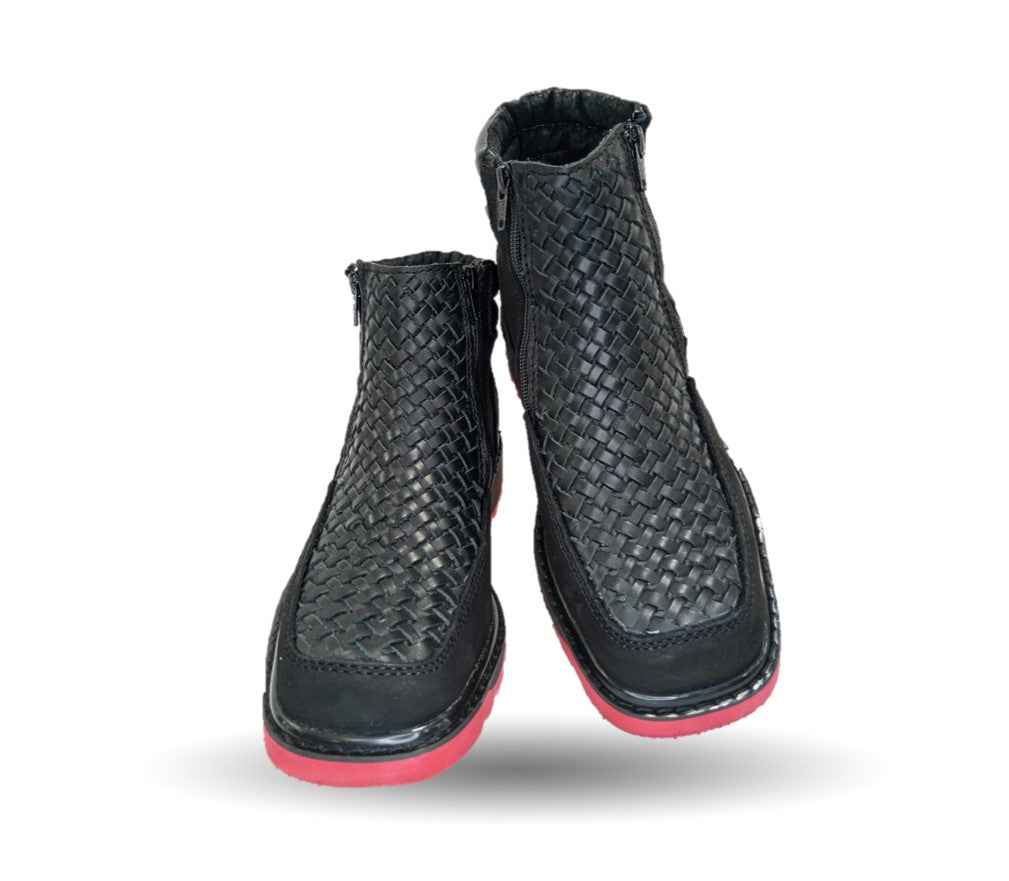 Bota de piel con doble cierre Tepozán 951 Negro/Rojo para hombre