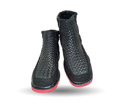 Bota de piel con doble cierre Tepozán 951 Negro/Rojo para hombre