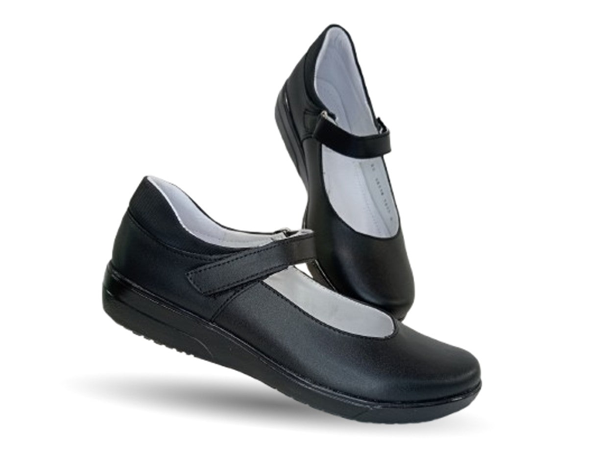 Zapato Escolar y Casual de piel con contactel Yuyin 22190 Negro para niña