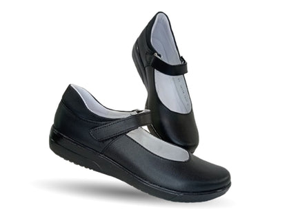Zapato Escolar y Casual de piel con contactel Yuyin 22190 Negro para niña