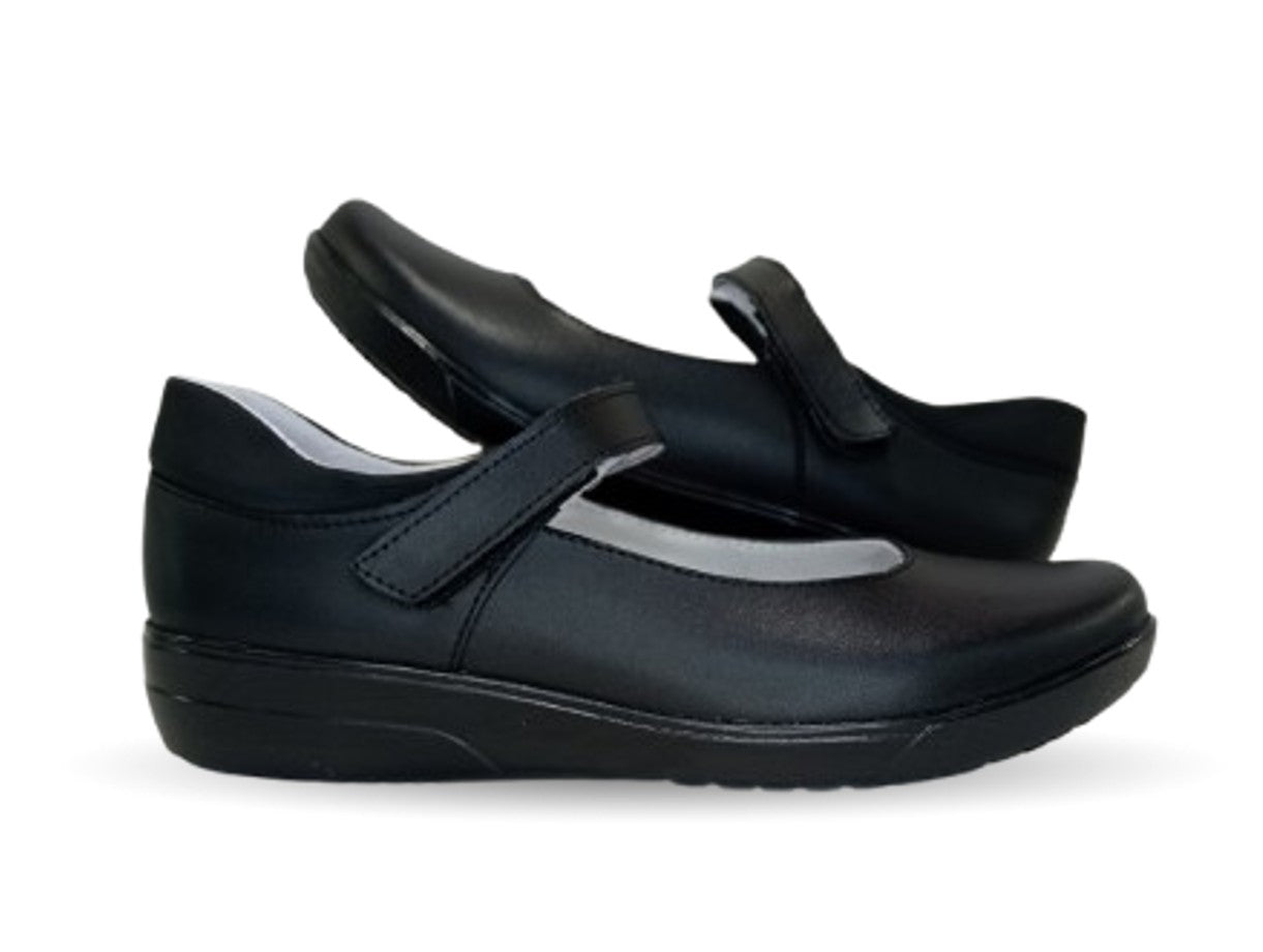 Zapato Escolar y Casual de piel con contactel Yuyin 22190 Negro para niña