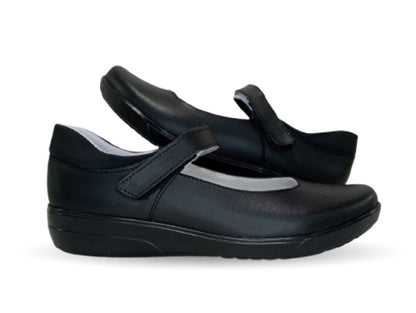 Zapato Escolar y Casual de piel con contactel Yuyin 22190 Negro para niña