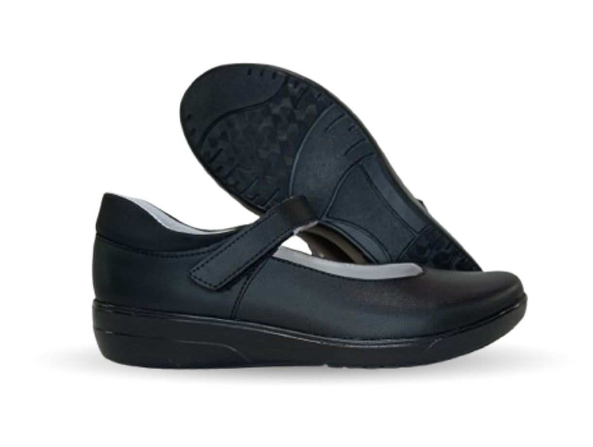 Zapato Escolar y Casual de piel con contactel Yuyin 22190 Negro para niña