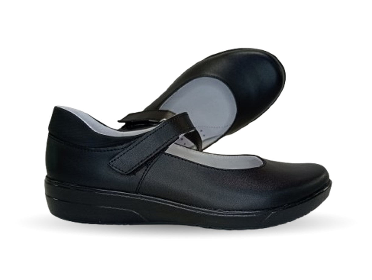 Zapato Escolar y Casual de piel con contactel Yuyin 22190 Negro para niña