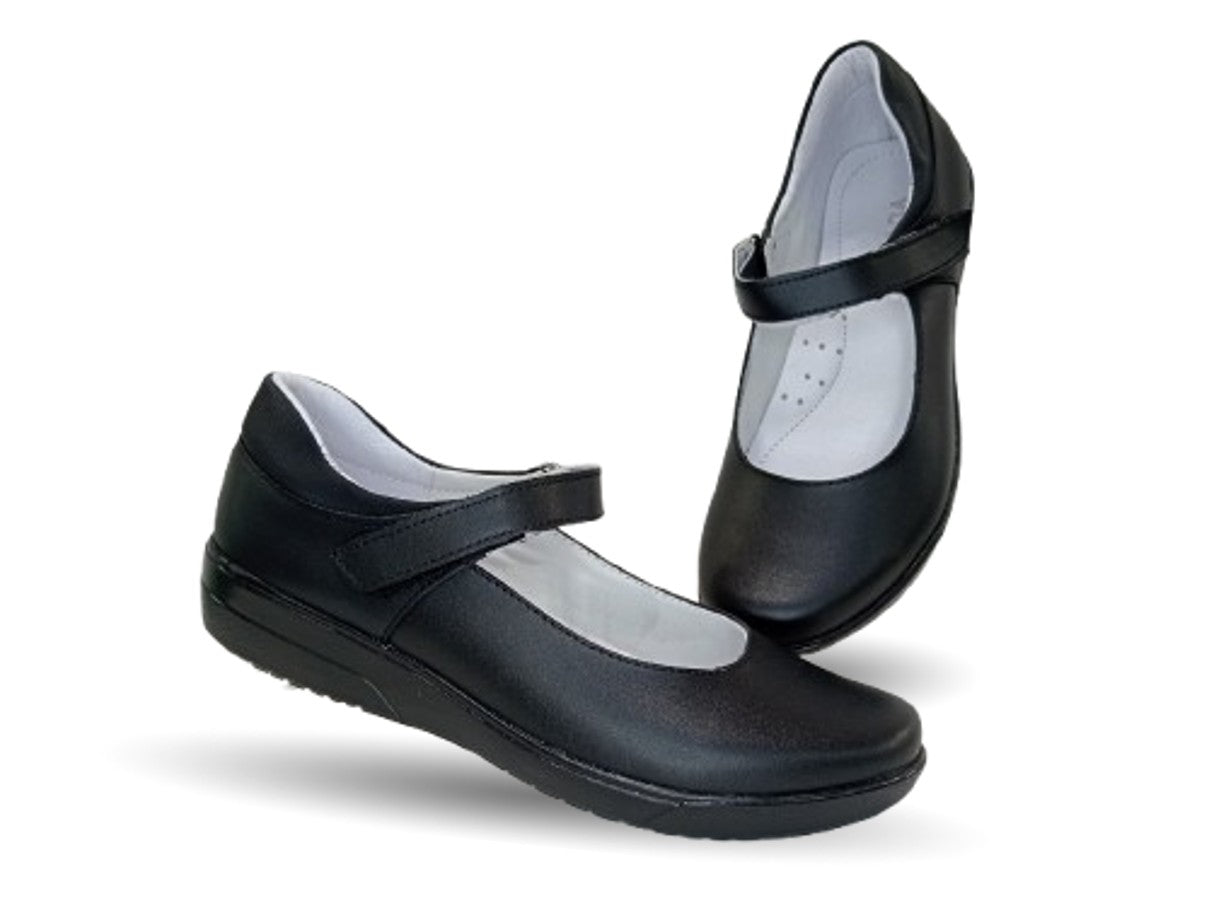 Zapato Escolar y Casual de piel con contactel Yuyin 22190 Negro para niña