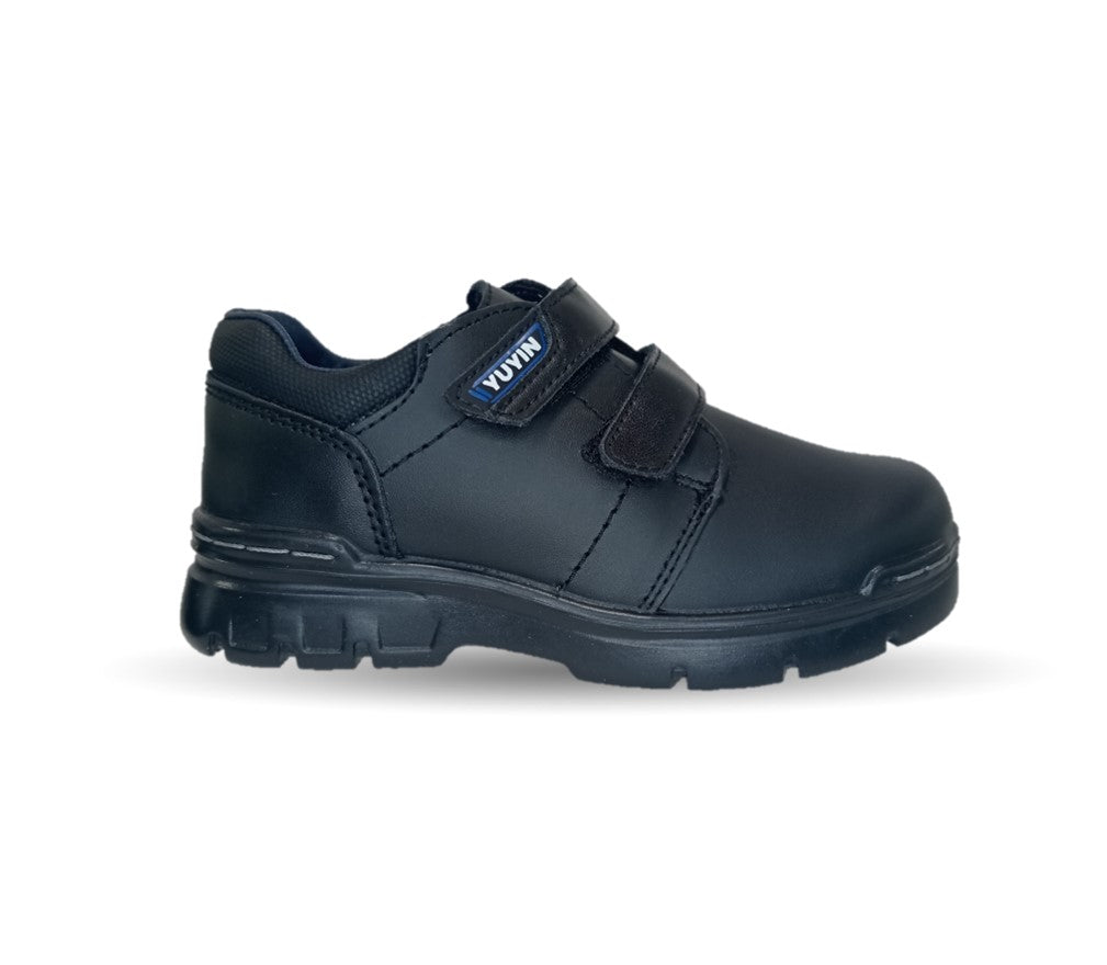 Zapato escolar y casual de piel con contactel Yuyin 23290 Negro para niño