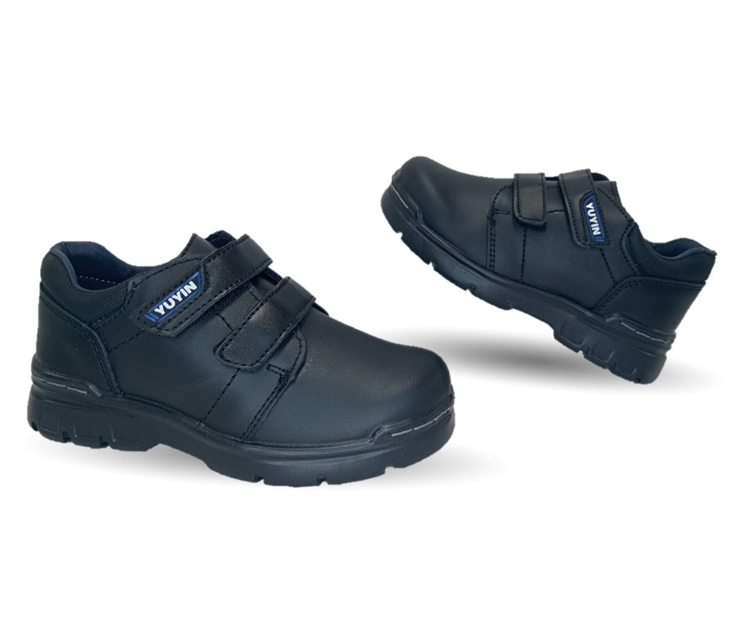 Zapato escolar y casual de piel con contactel Yuyin 23290 Negro para niño