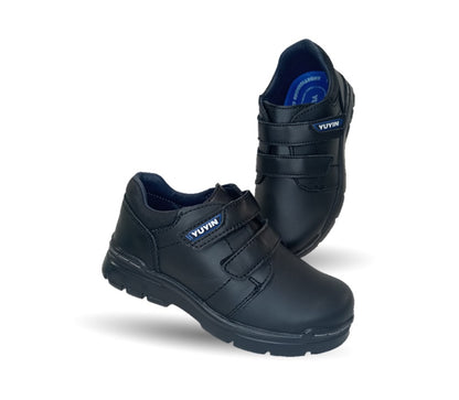 Zapato escolar y casual de piel con contactel Yuyin 23290 Negro para niño