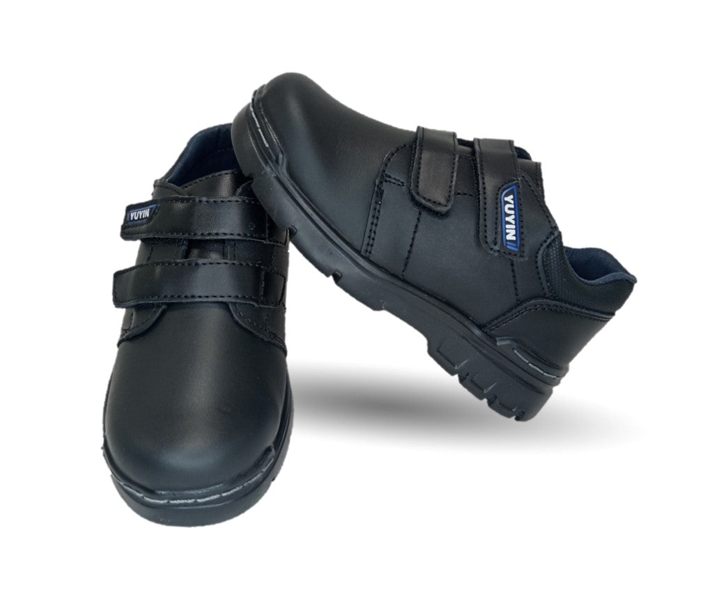 Zapato escolar y casual de piel con contactel Yuyin 23290 Negro para niño