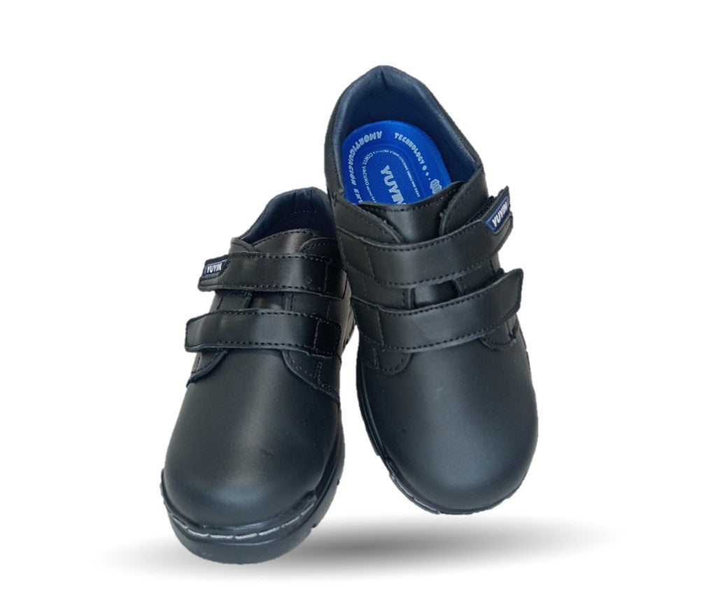 Zapato escolar y casual de piel con contactel Yuyin 23290 Negro para niño