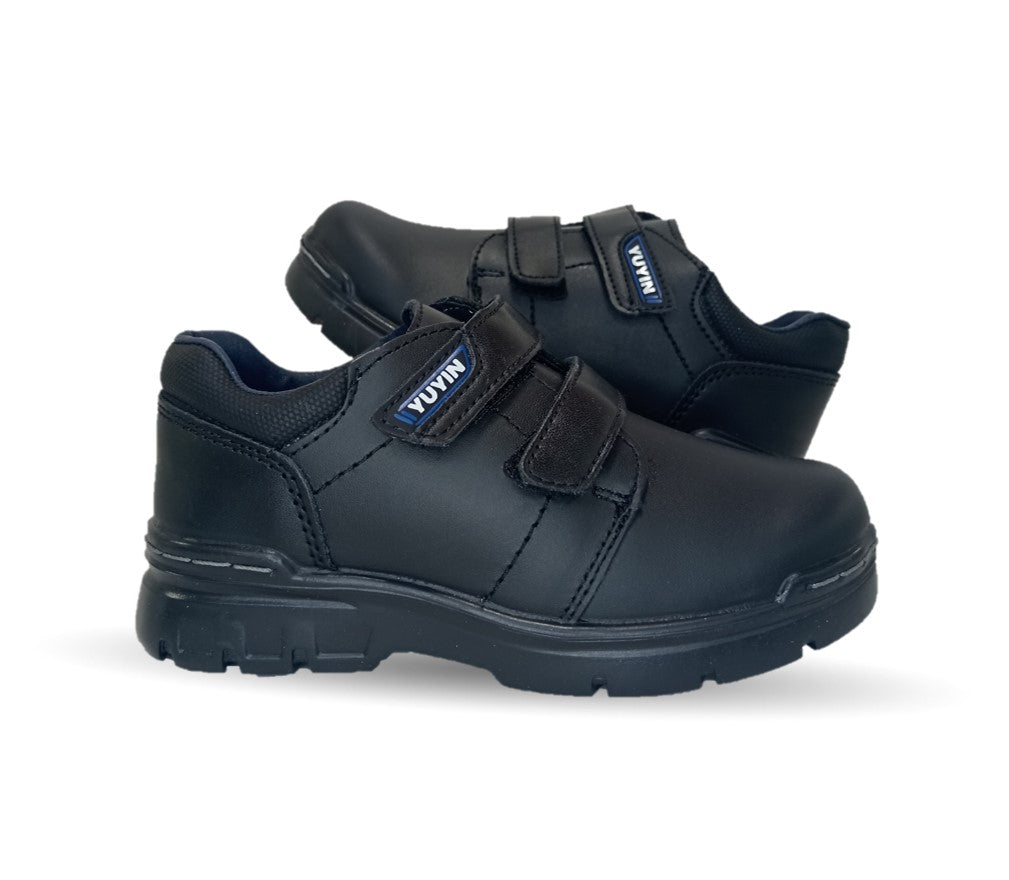 Zapato escolar y casual de piel con contactel Yuyin 23290 Negro para niño