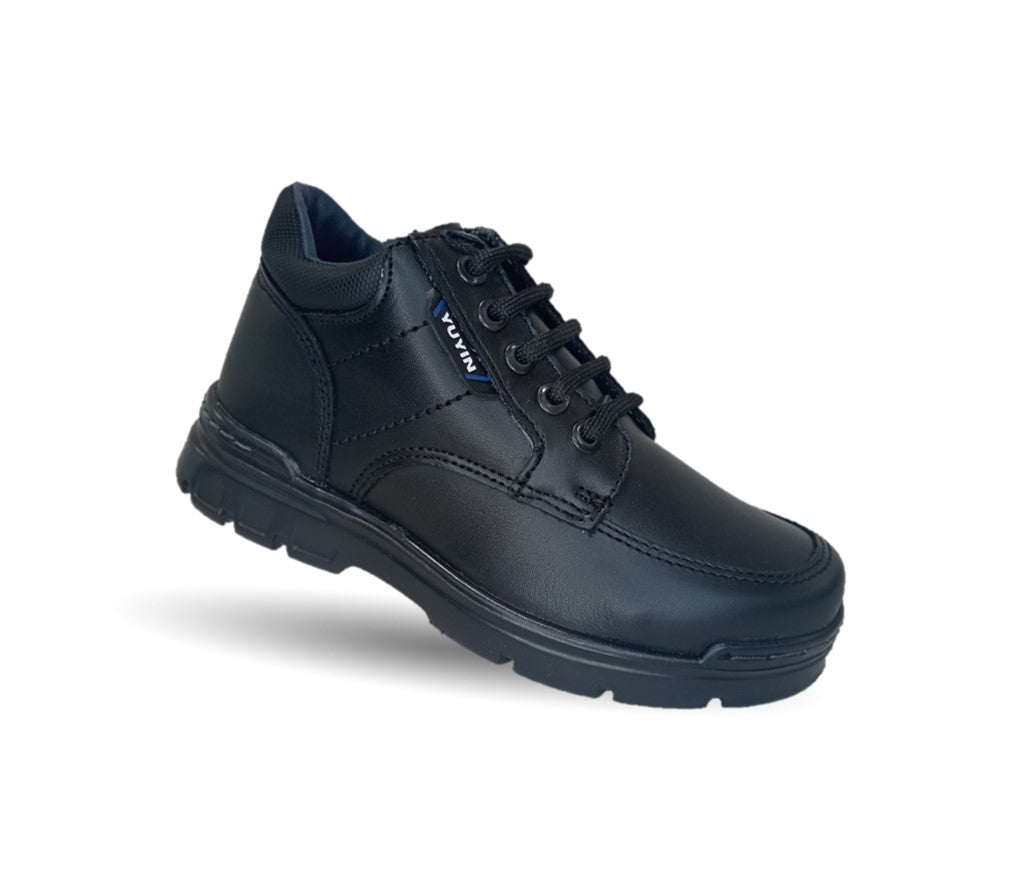 Zapato escolar y casual de piel con agujetas Yuyin 23301 Negro para niño